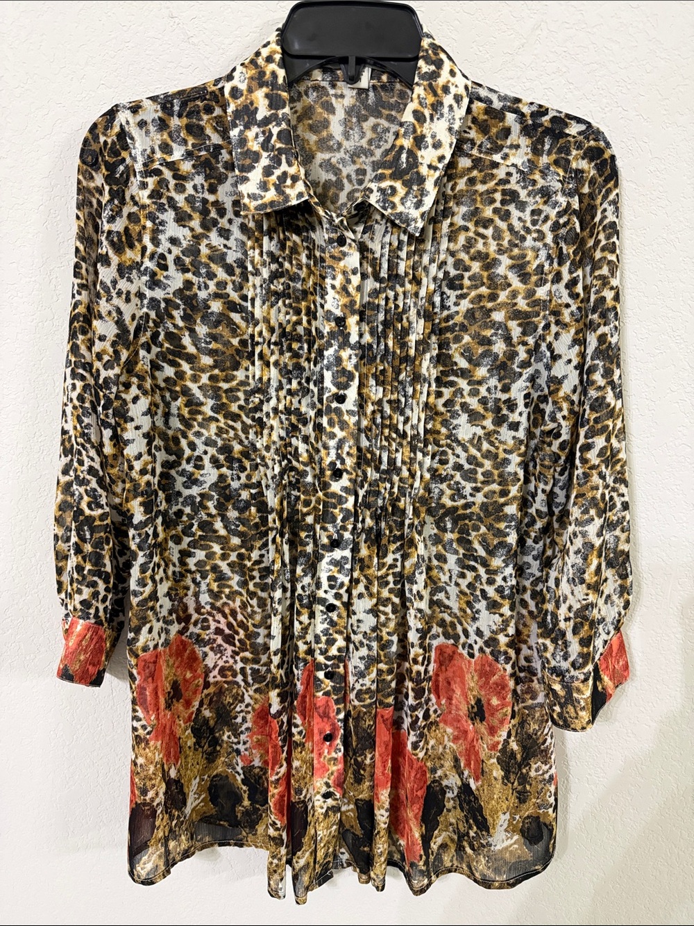 Fever Leopard Print Blouse with Red Floral Hem